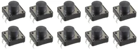 10 Pack Tact Momentary Switch, 12mm Square, 0.05A 12V, Button Height 1.5mm