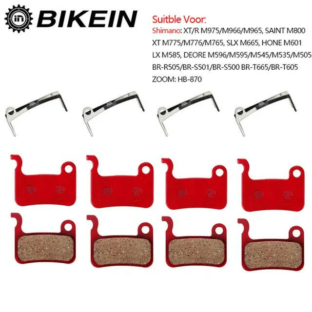 BIKEIN 4 Pairs Resin/ceramic/Full metal MTB Disc Brake Pads For Shimano Deore M595 M596 SLX M665 XT M775/776 XT/R M975 M966M965