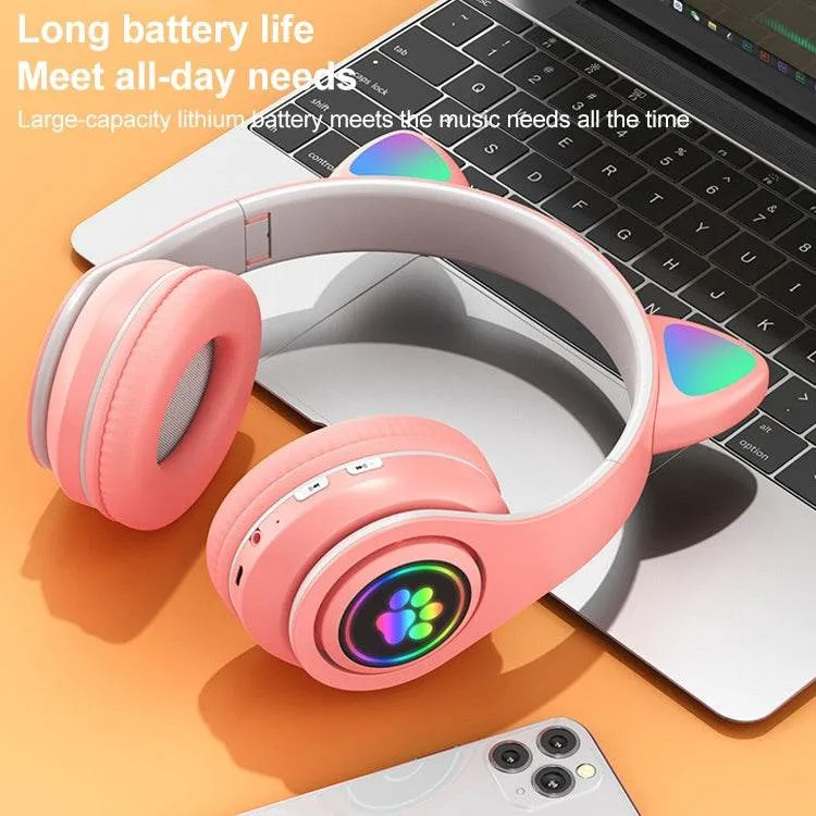Cat Ear LED Bluetooth Headphones with Colorful Light Effects