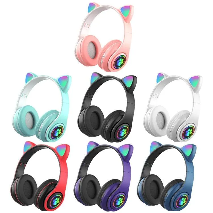 Cat Ear LED Bluetooth Headphones with Colorful Light Effects