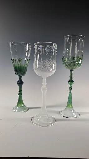 Colorful Frit Goblet Collection,  Hand Blown Wine Glass, Alter Chalice