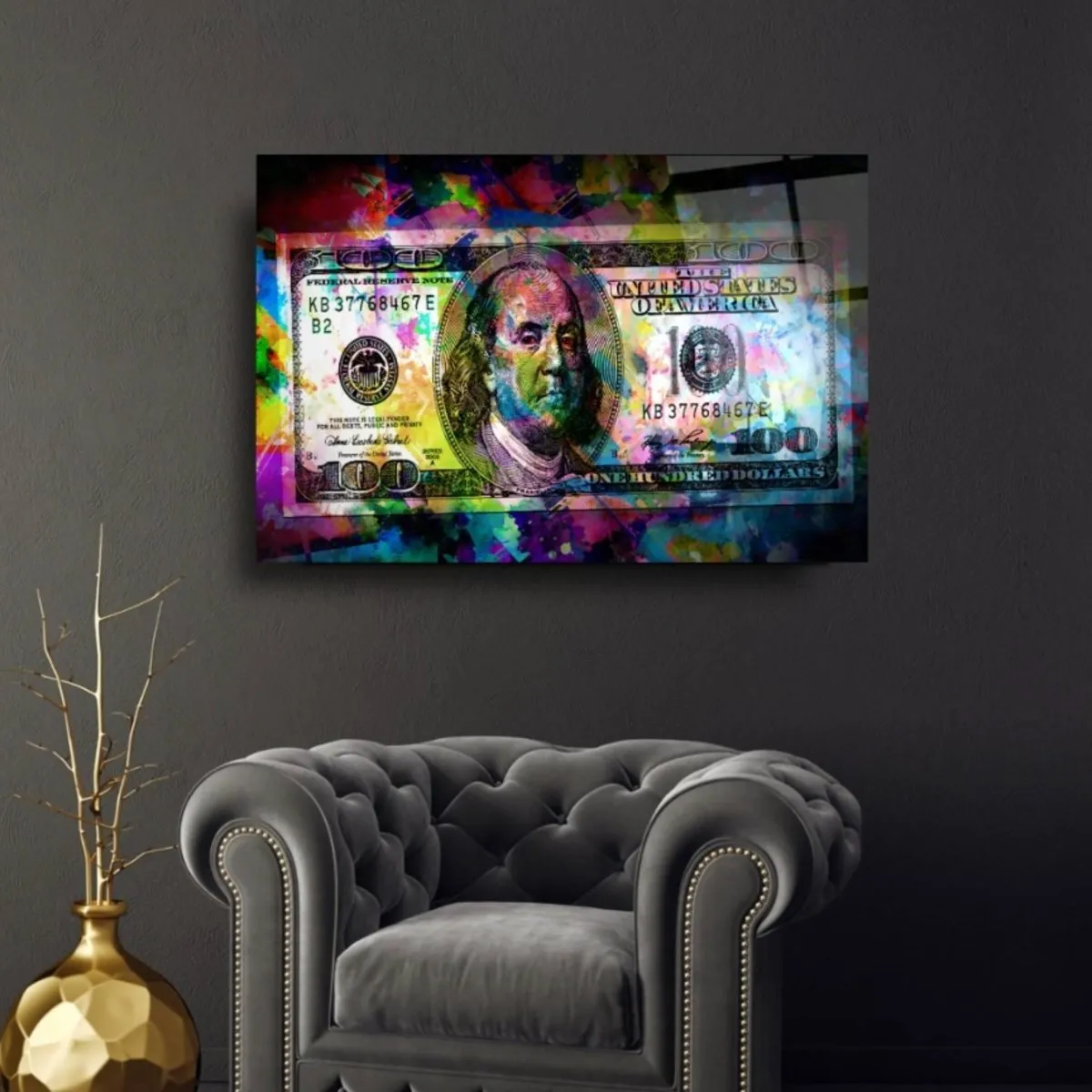 Neon Dolar Glass Wall Art