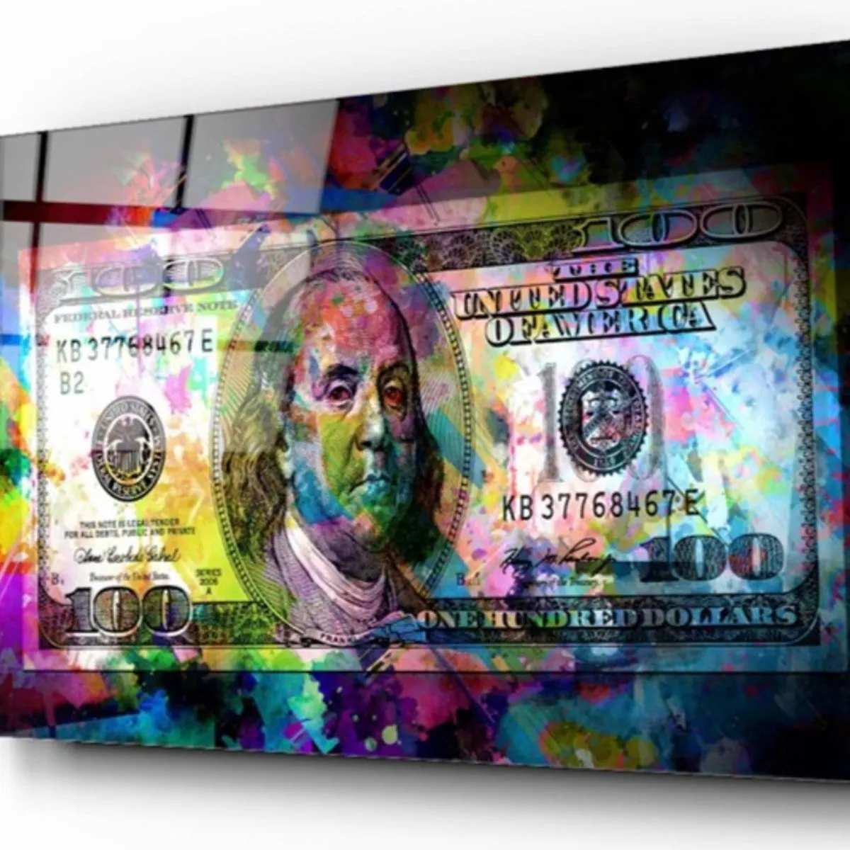 Neon Dolar Glass Wall Art