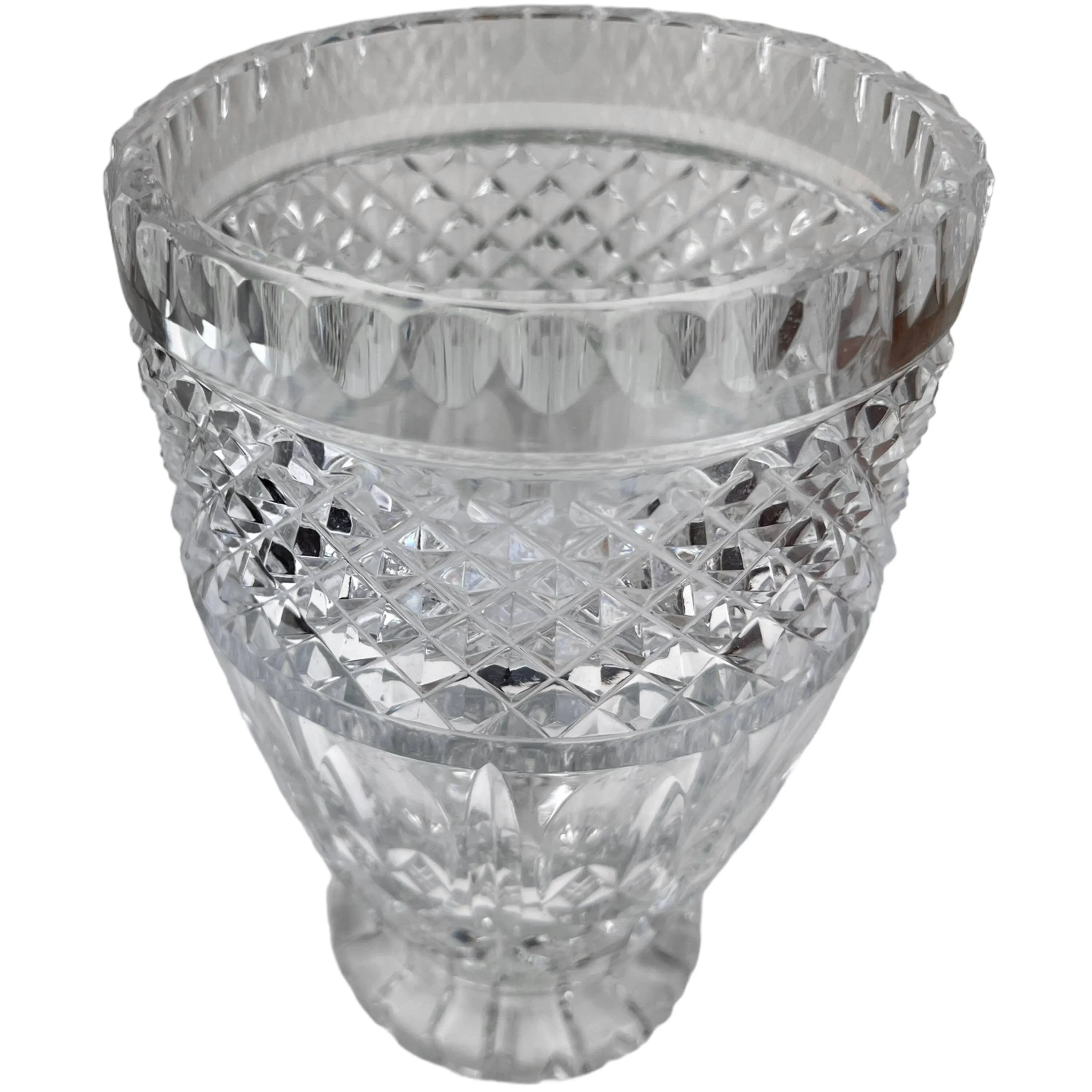 Vintage Clear Cut Crystal Glass Footed Vase 8