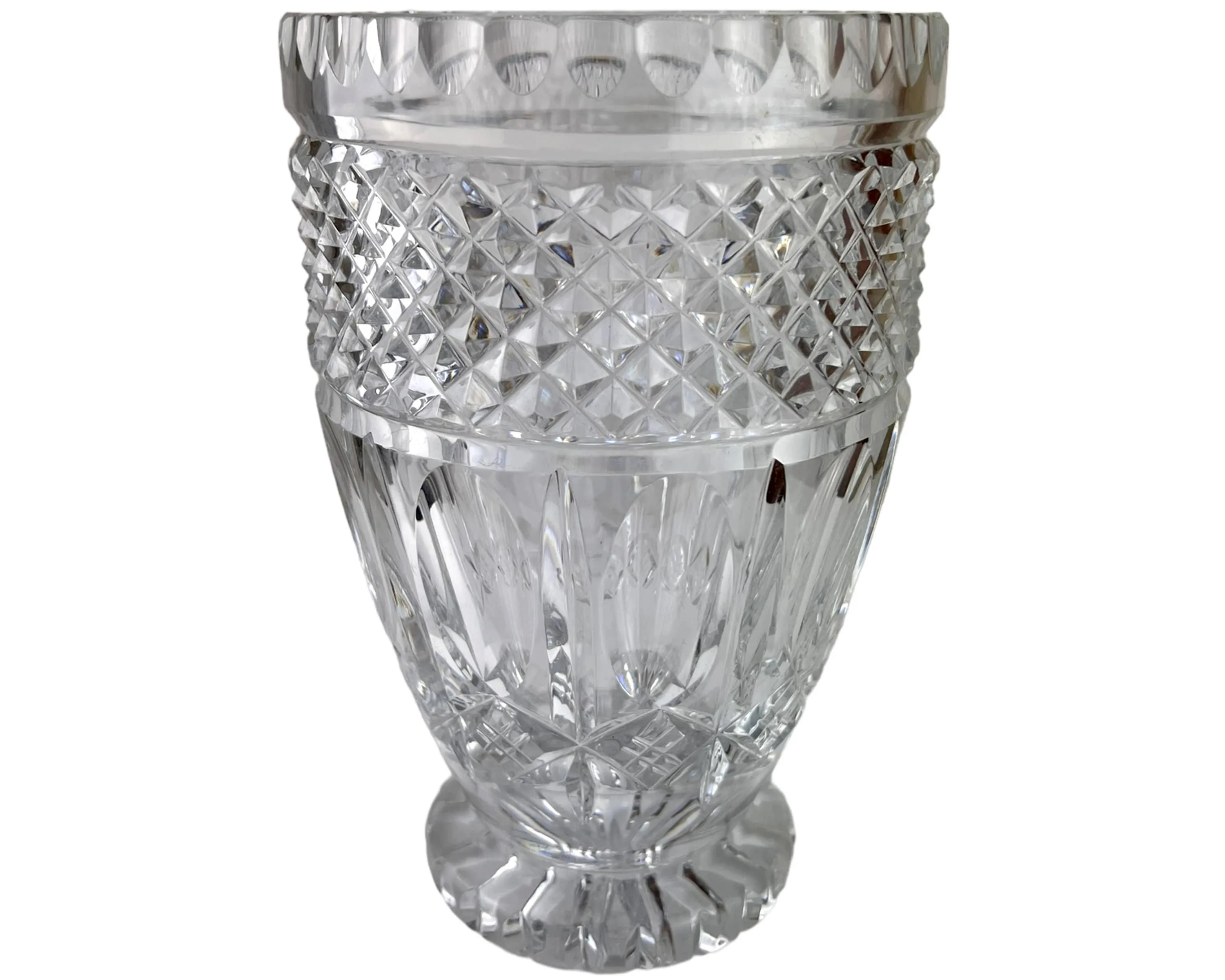 Vintage Clear Cut Crystal Glass Footed Vase 8