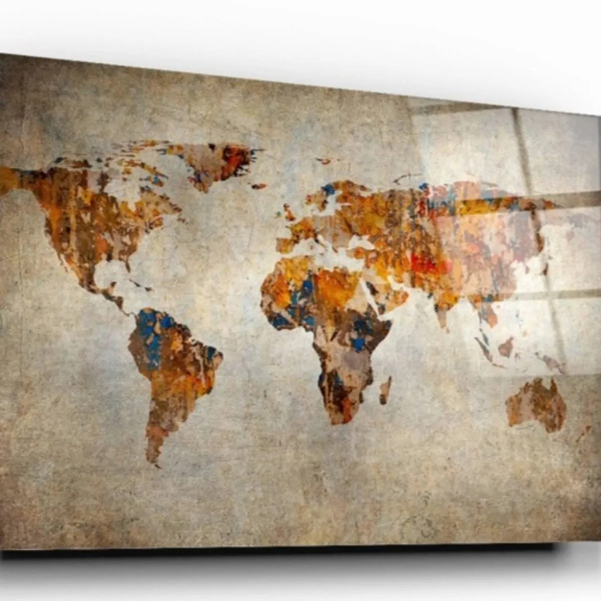 World Map Glass Wall Art
