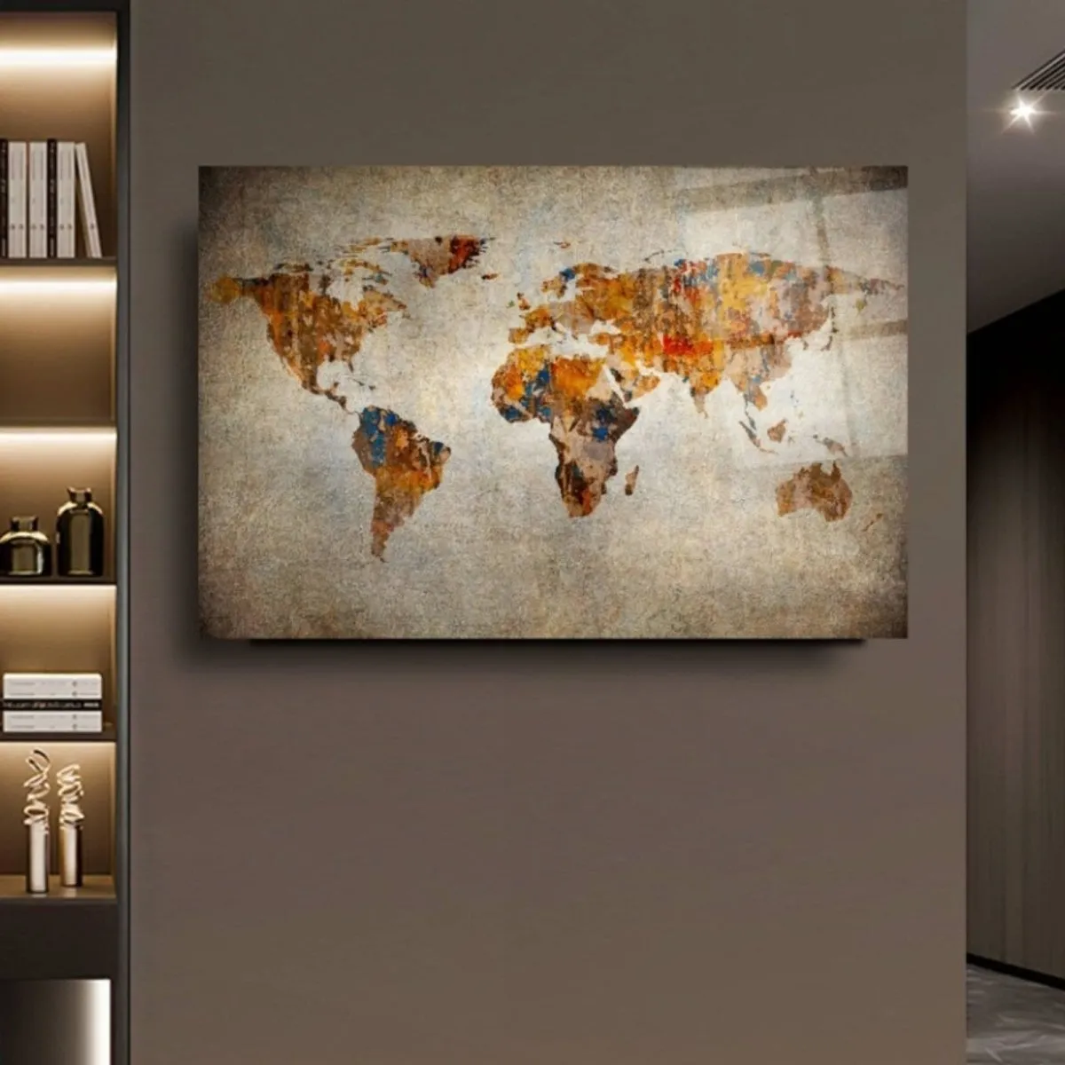 World Map Glass Wall Art